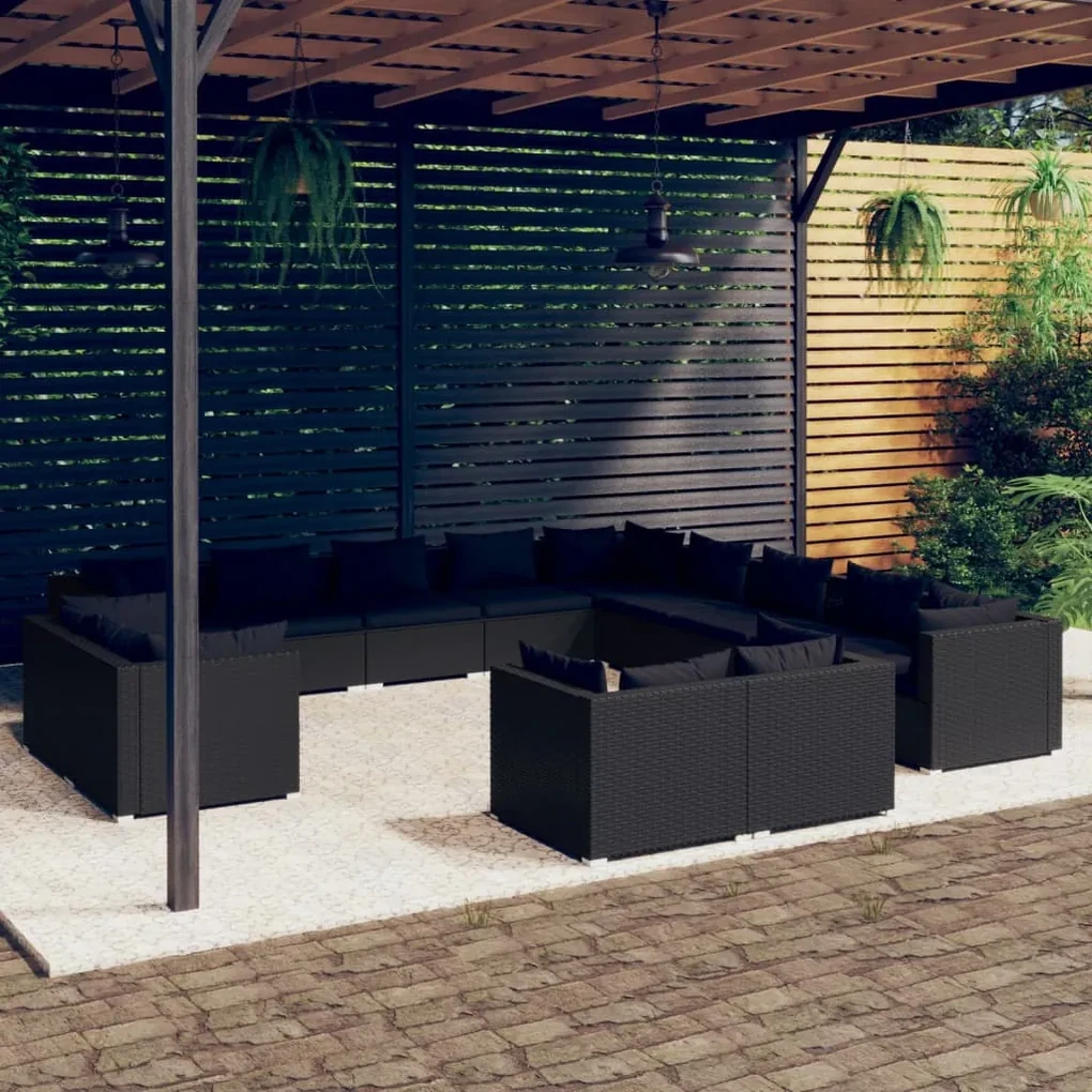 vidaXL 13-delige Loungeset met kussens poly rattan zwart