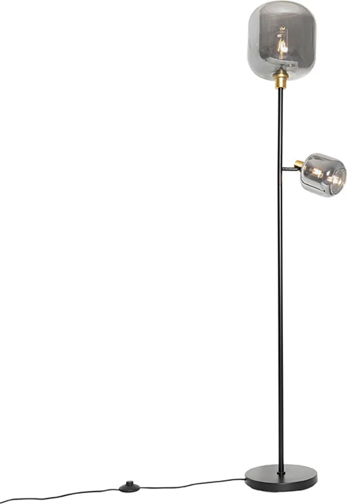 Vloerlamp zwart met goud met smoke glas 2-lichts - Zuzanna