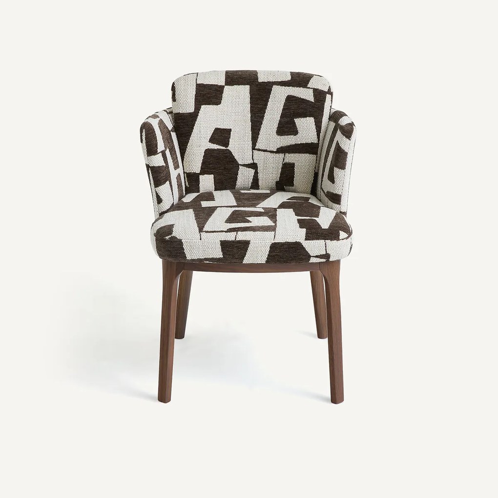 Tafelfauteuil, walnoot en jacquard stof, JABOTE