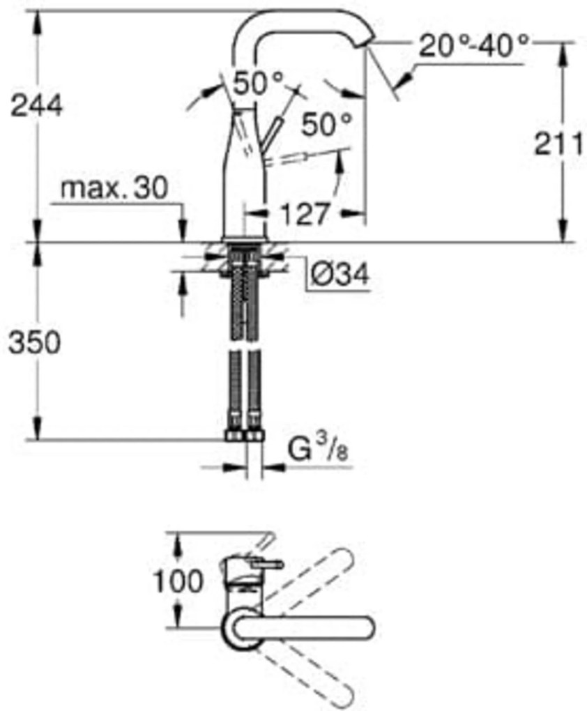 Grohe Essence New L-size wastafelkraan zonder waste Chroom