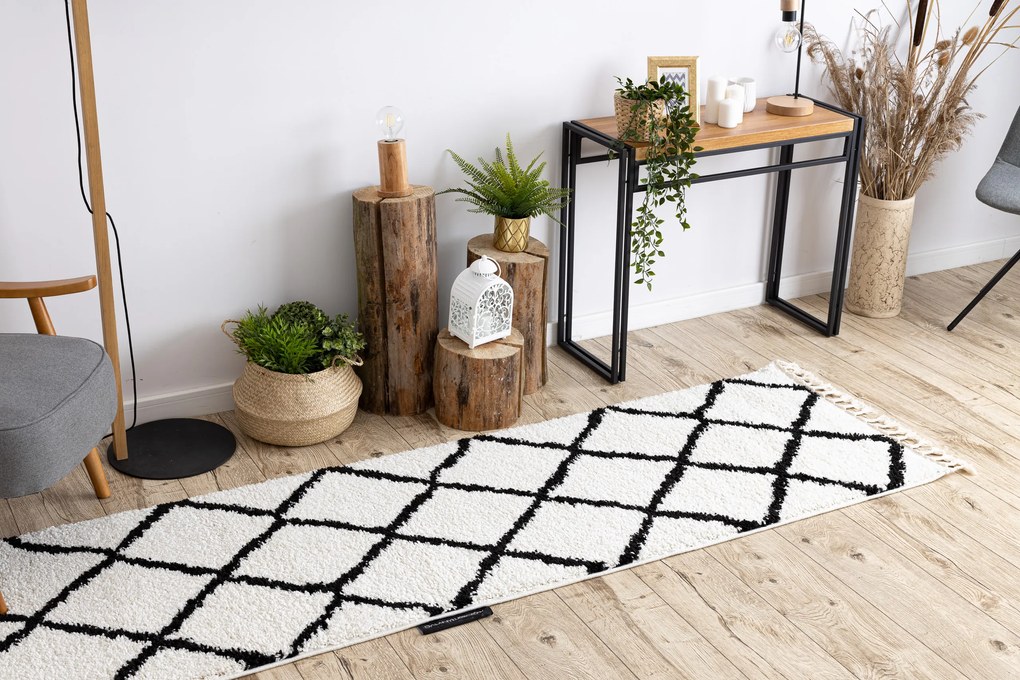 Tapijt, Vloerbekleding BERBER CROSS wit - voor keuken, naar de gang