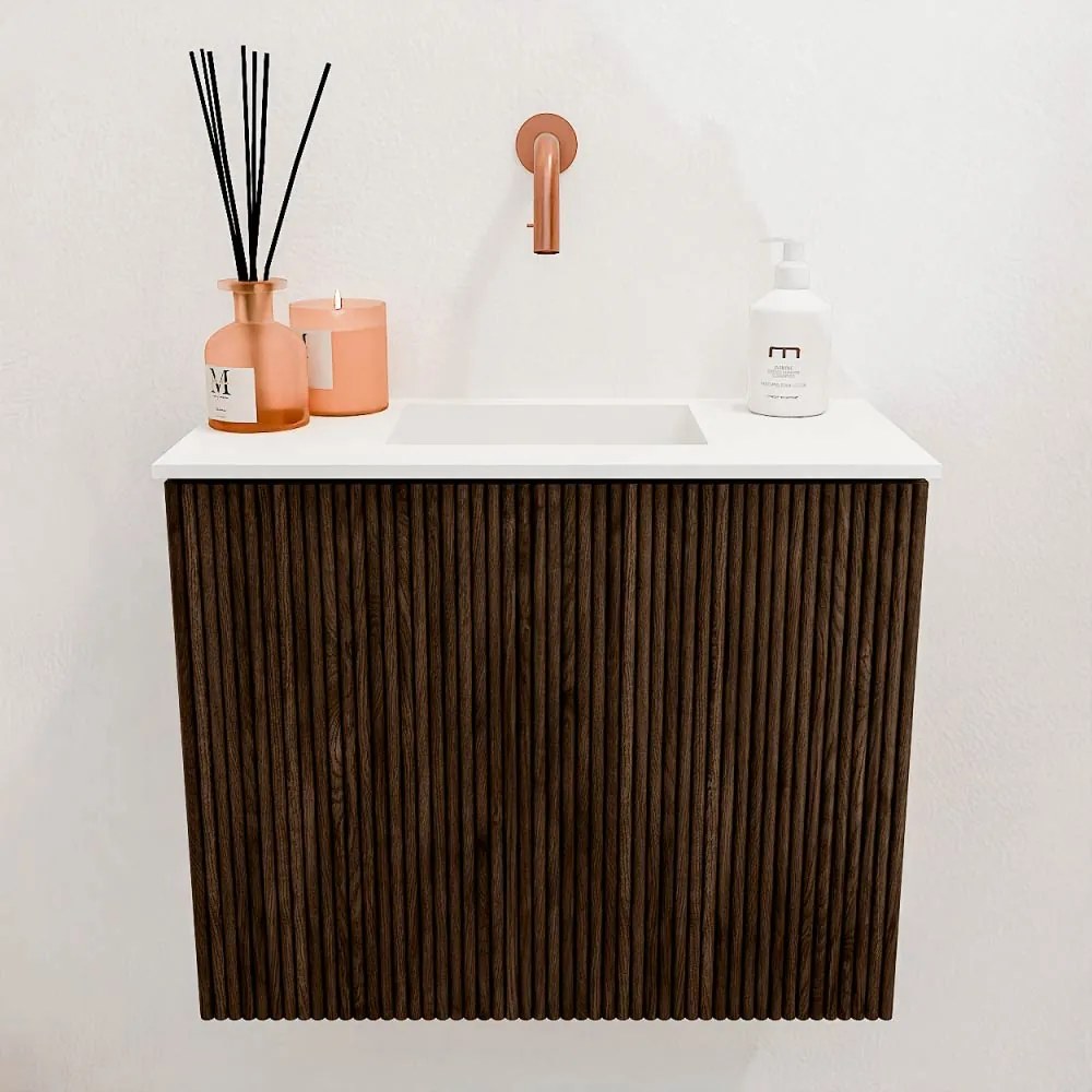 Mondiaz Joya 50cm toiletmeubel walnut met wastafel faye midden zonder kraangat talc