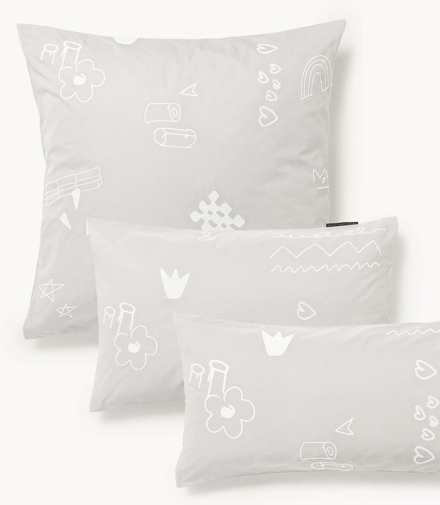 Katoenen kussenhoes Jouy met geborduurd patroon