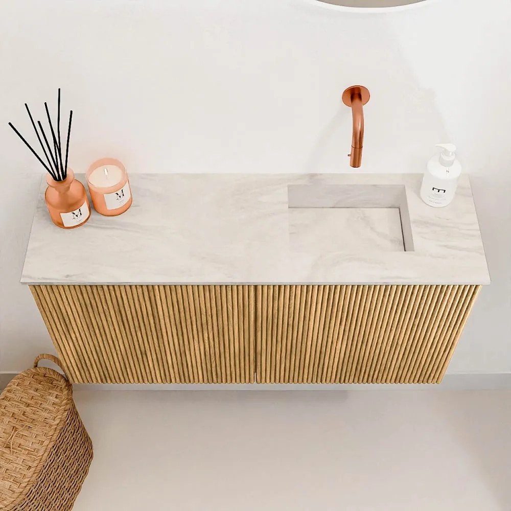 Mondiaz Joya DLux 80cm toiletmeubel oak met wastafel faye rechts zonder kraangat ostra