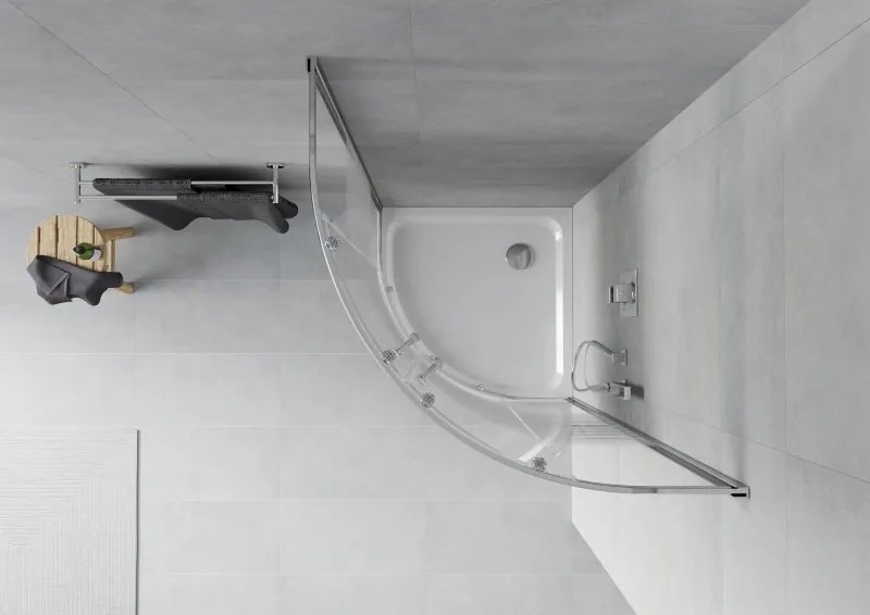 Mexen Rio halve ronde douchecabine 90 x 90 cm, witte strepen, chroom + Flat douchebak, wit - 863-090-090-01-20-4110