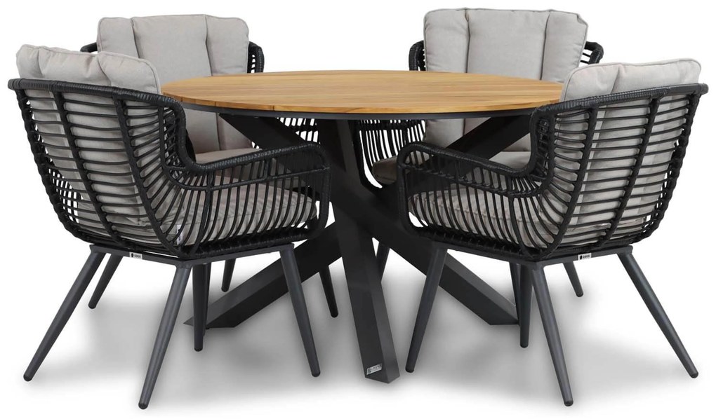 Tuinset Ronde Tuintafel 4 personen 120 cm Wicker/Aluminium/Aluminium/wicker Zwart Coco Azzano/Fabriano