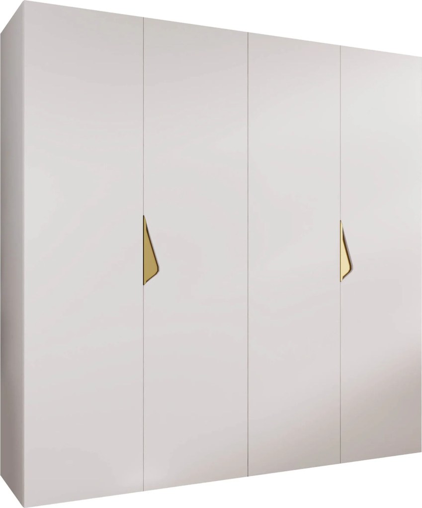 Kledingkast Hartford 620, Gouden, Wit, 202x200x52cm, 135.3 kg, Kledingkast deuren: Met scharnieren