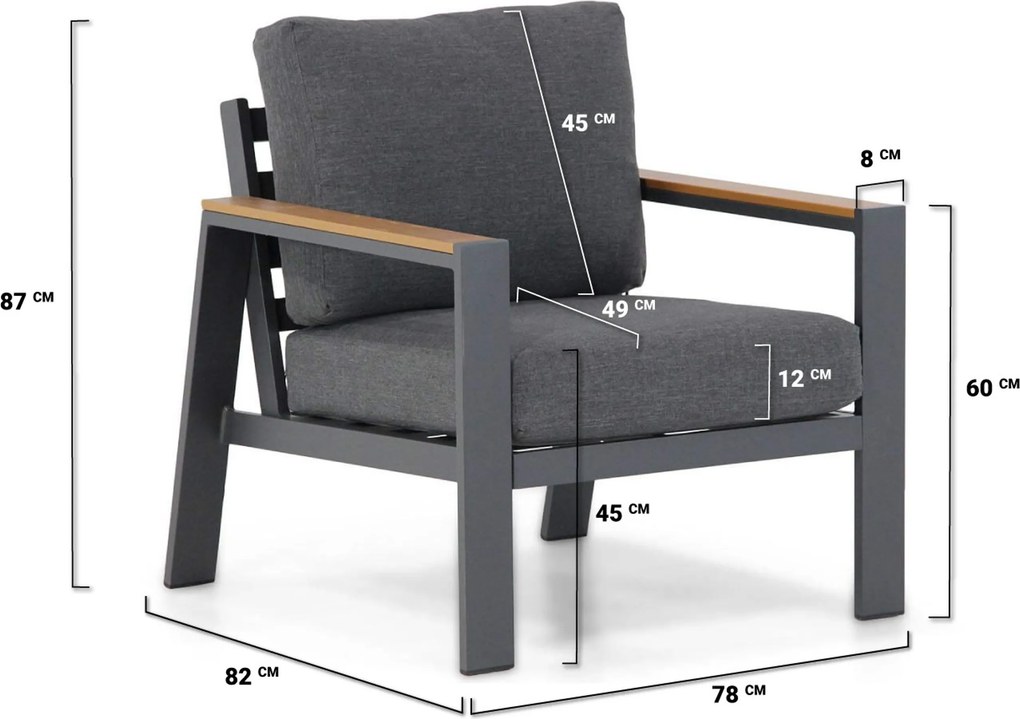 Stoel en Bank Loungeset 5 personen Aluminium/polywood Grijs Domani Furniture Roseto
