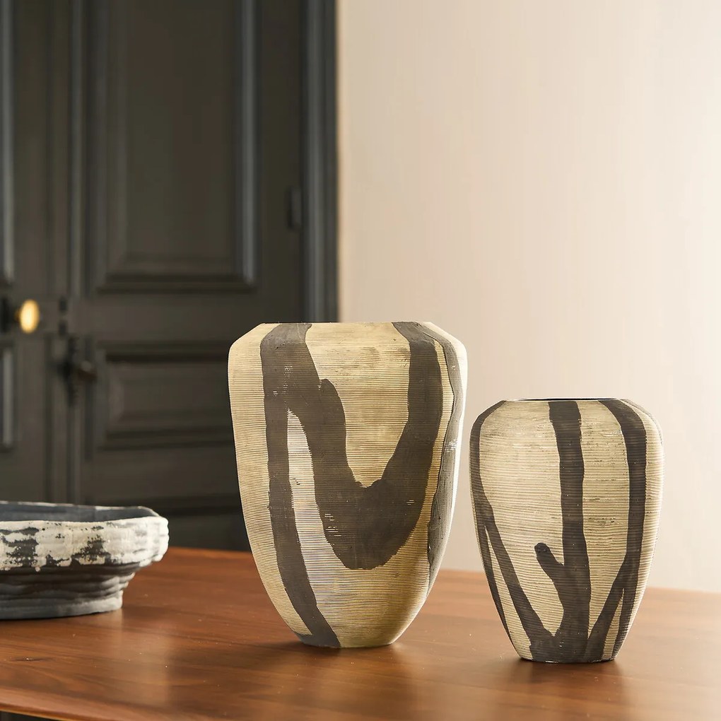 Beschilderde glazen vaas met matte strepen, H20,5 cm, Hedi