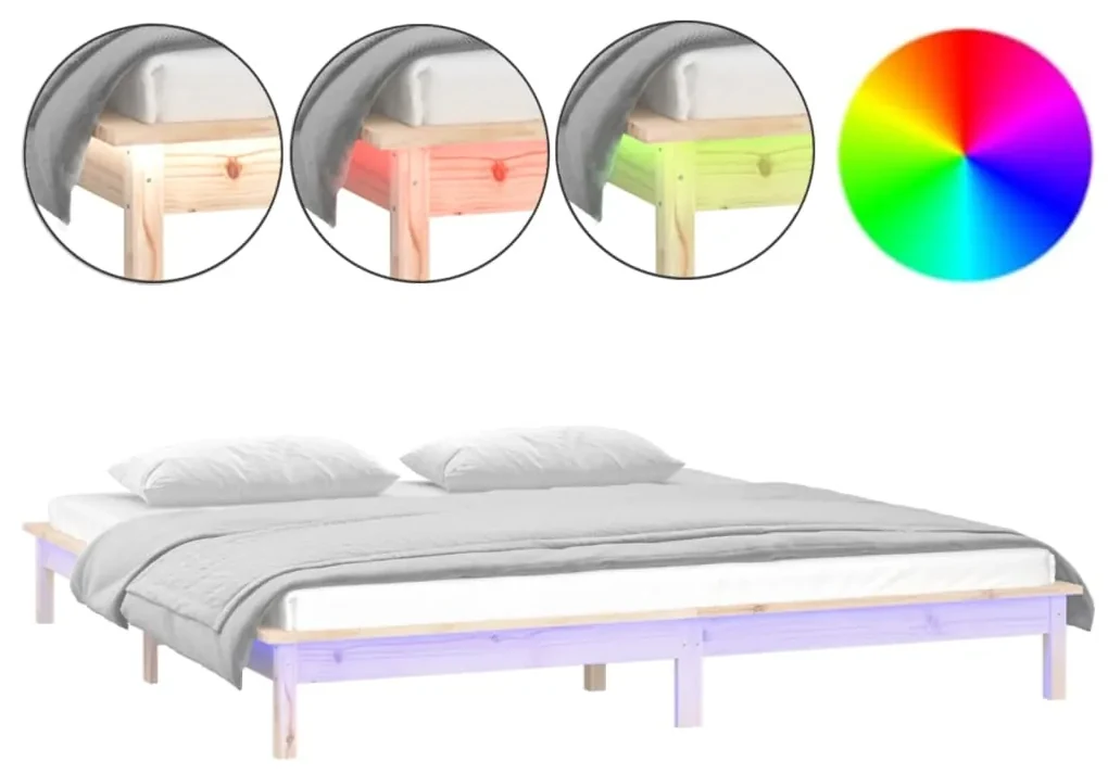 vidaXL Bedframe LED massief hout 135x190 cm 4FT6 Double