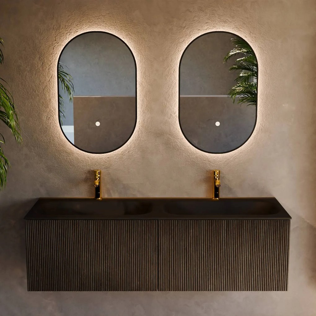 Mondiaz Kurve 140cm badmeubel shadow met 2 lades en wastafel big small dubbel 2 kraangaten urban