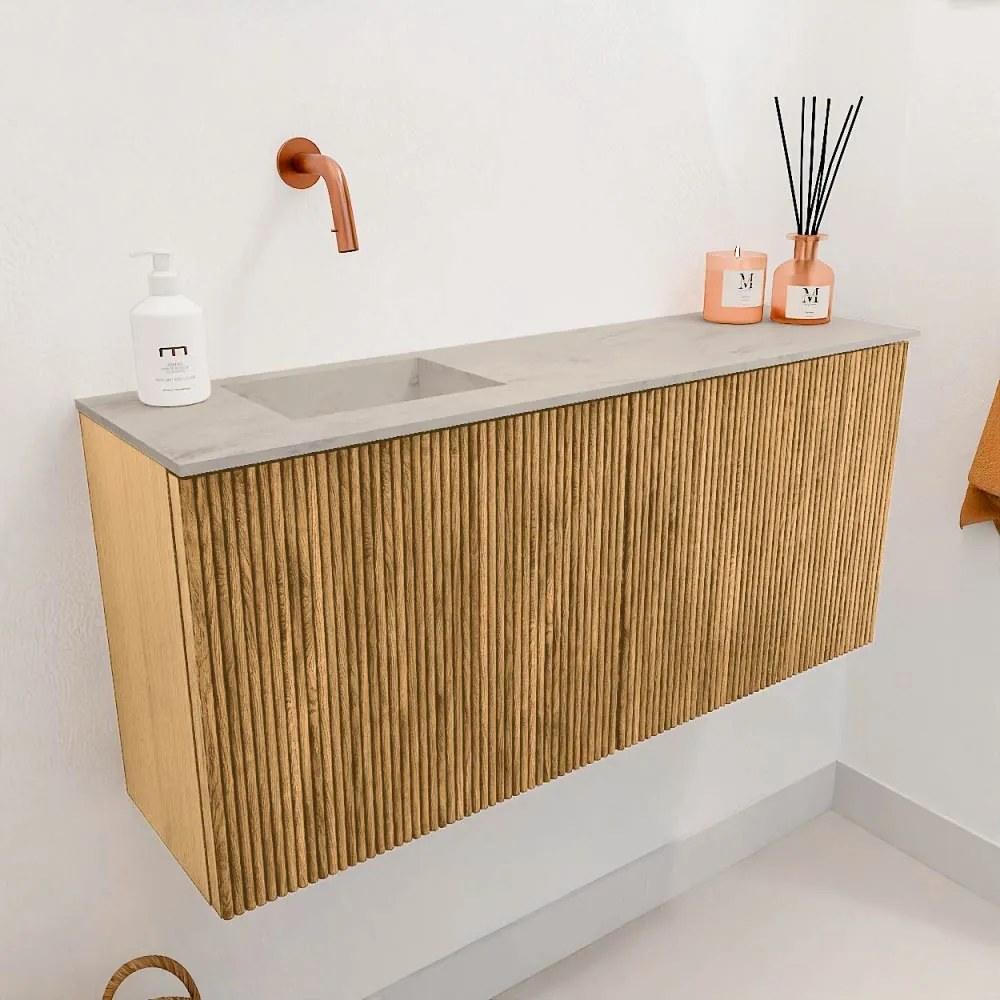 Mondiaz Joya DLux 90cm toiletmeubel oak met wastafel faye links zonder kraangat opalo