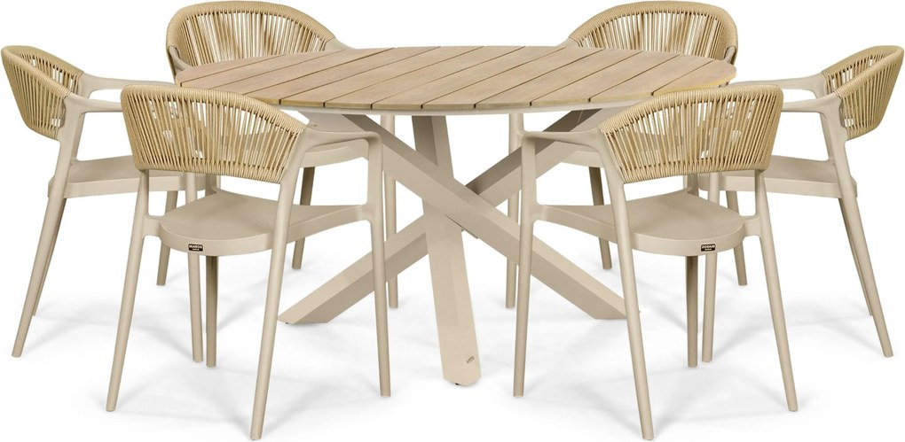 Tuinset 6 personen 150 cm Kunststof Taupe Domani Furniture Toscano/Ancona