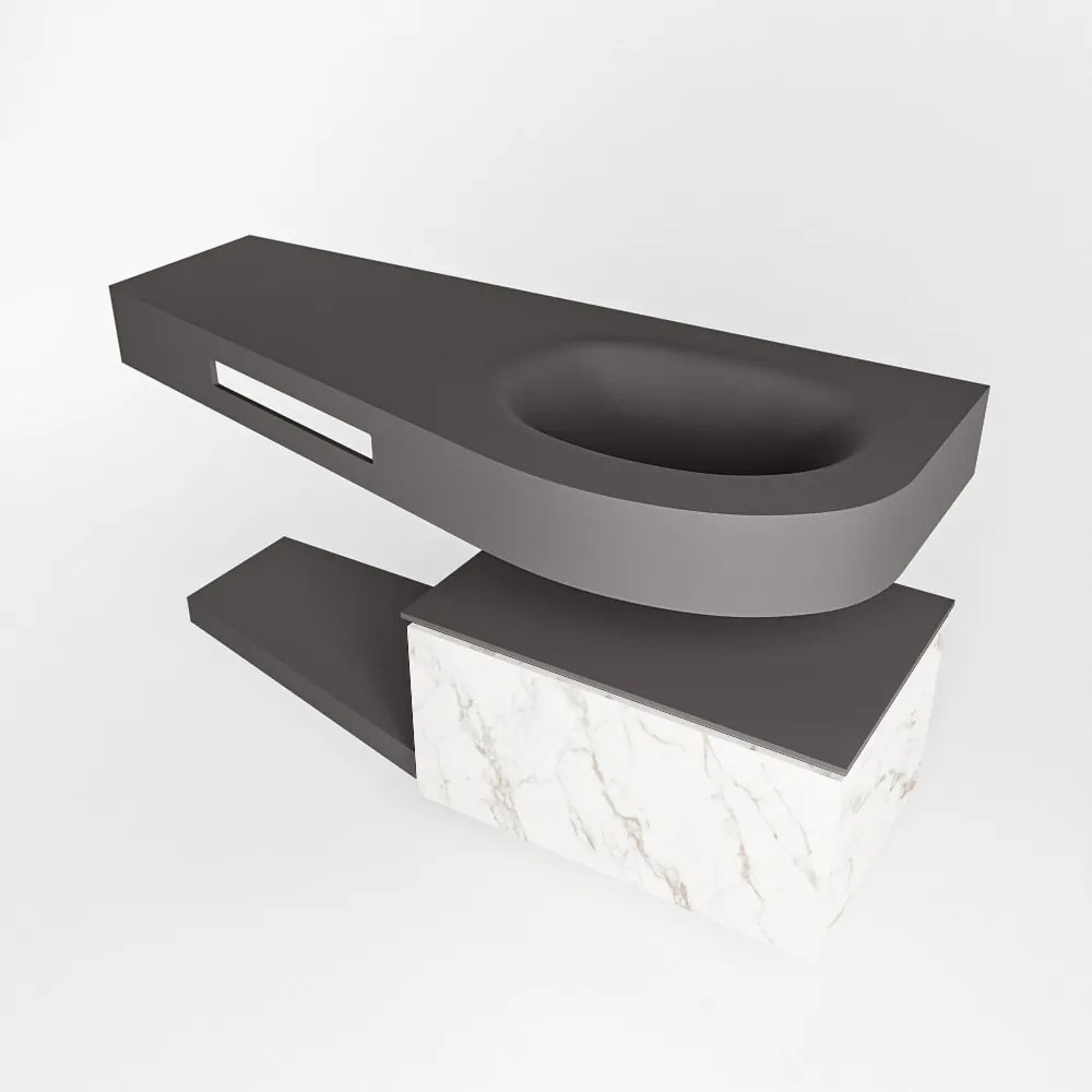 Mondiaz Riva badmeubel 120cm Carrara met 1 lade en wastafel rechts 0 kraangaten Dark Grey