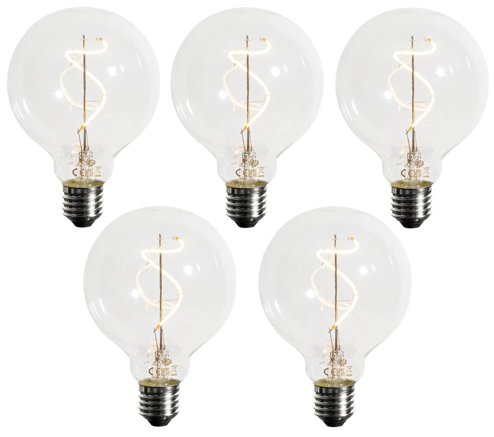 Set van 5 E27 dimbare LED spiraal filament G95 4W 270 lm 2200K