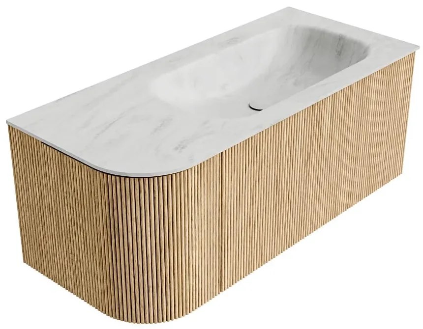 Mondiaz Kurve-dlux 105cm badmeubel ronding links oak met 1 lade en deur en wastafel big small rechts zonder kraangat opalo
