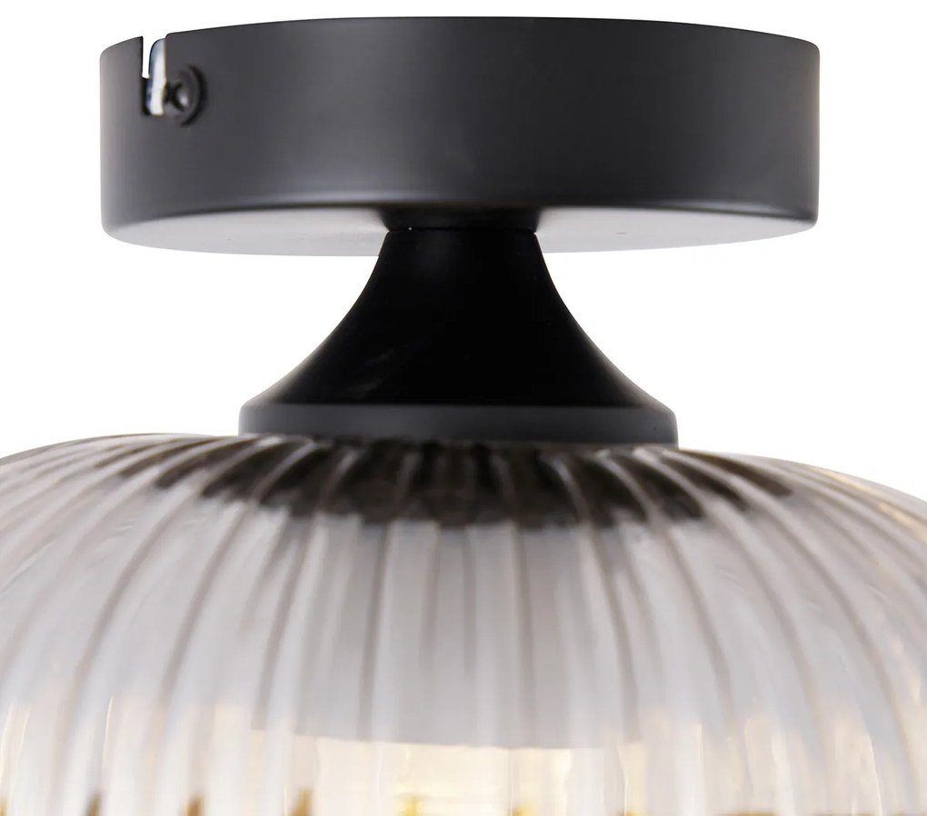 Smart plafondlamp met dimmer zwart met smoke glas incl. Wifi A60 - Karel Art Deco E27 rond Binnenverlichting Lamp