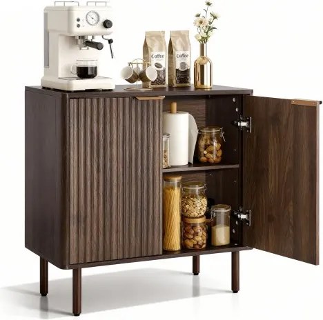 VEVOR Dressoir Keukenkast met 2 planken, buffetkast in middeleeuwse stijl voor woonkamer, hal, keuken, opbergkast 80 x 37,5 x 80 cm Walnoot Keukenbuffet