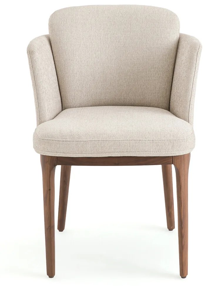 Tafel fauteuil met walnoten poten en Jabote gevlochten stof