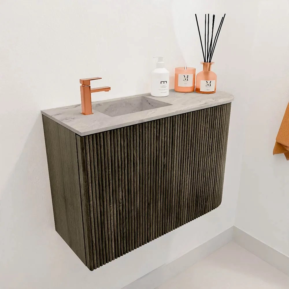 Mondiaz Joya DLux 60cm toiletmeubel ronding rechts shadow met wastafel faye links 1 kraangat glace