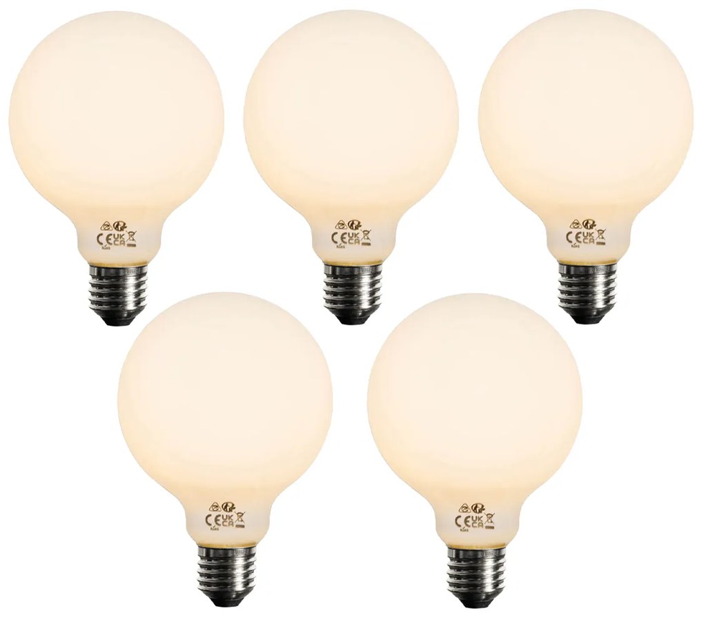 Set van 5 E27 dimbare LED lamp opaal G95 5W 450 lm 2200K
