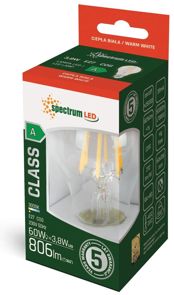 LED lamp GLS COG Warm E-27 3,8W WOJ+14639