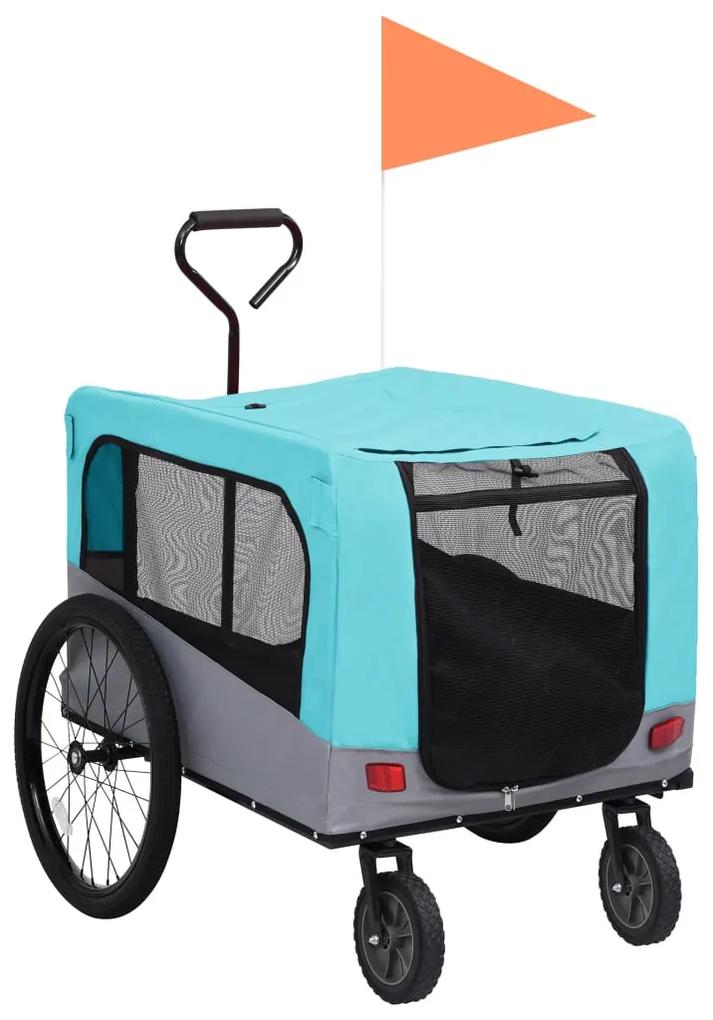 vidaXL Huisdierenfietskar 2-in-1 aanhanger loopwagen blauw en grijs