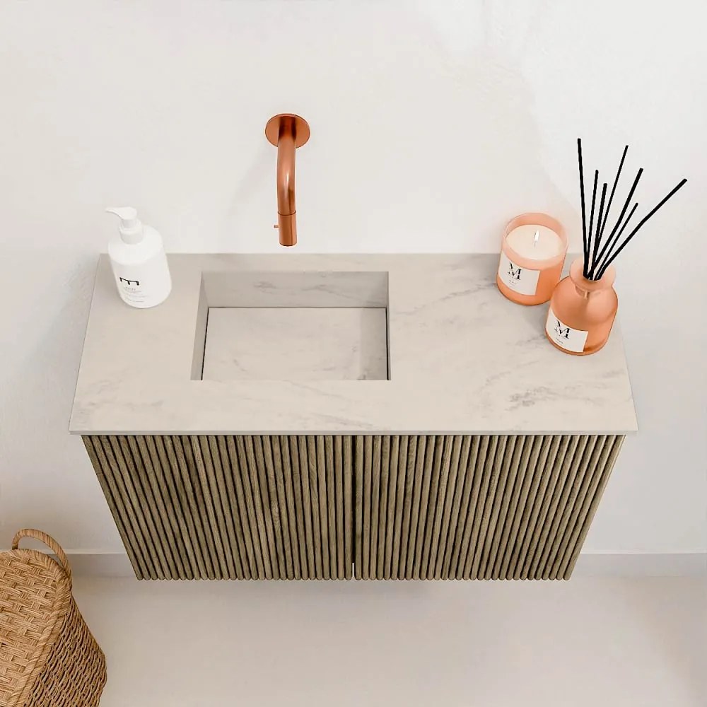 Mondiaz Joya DLux 60cm toiletmeubel dusk met wastafel faye links zonder kraangat opalo