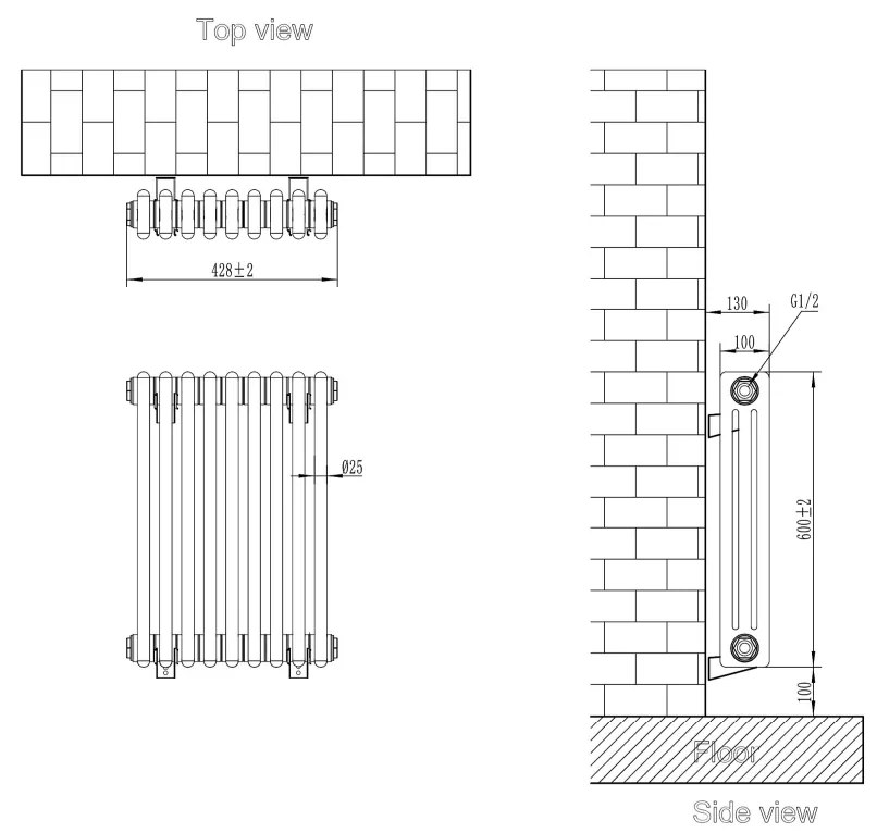 Eastbrook Rivassa 3 koloms radiator 40x60cm staal 734W antraciet