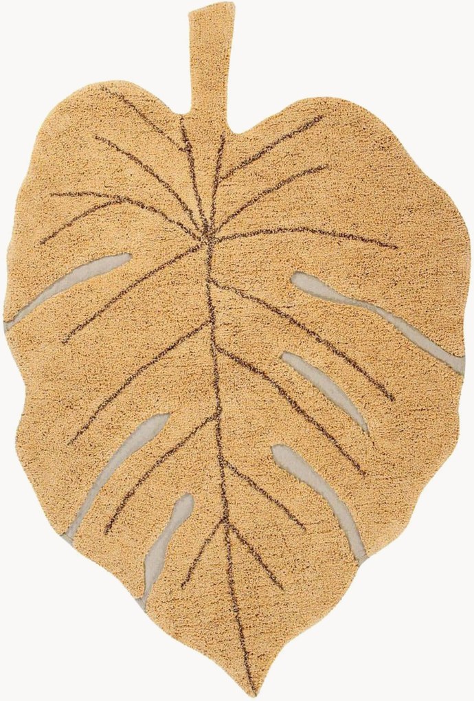 Handgeweven wasbaar kindervloerkleed Monstera met een hoog-laag-effect