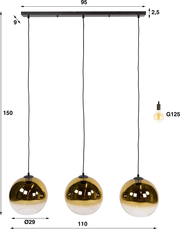 Eettafel Hanglamp Met Rookglas Bollen Goud