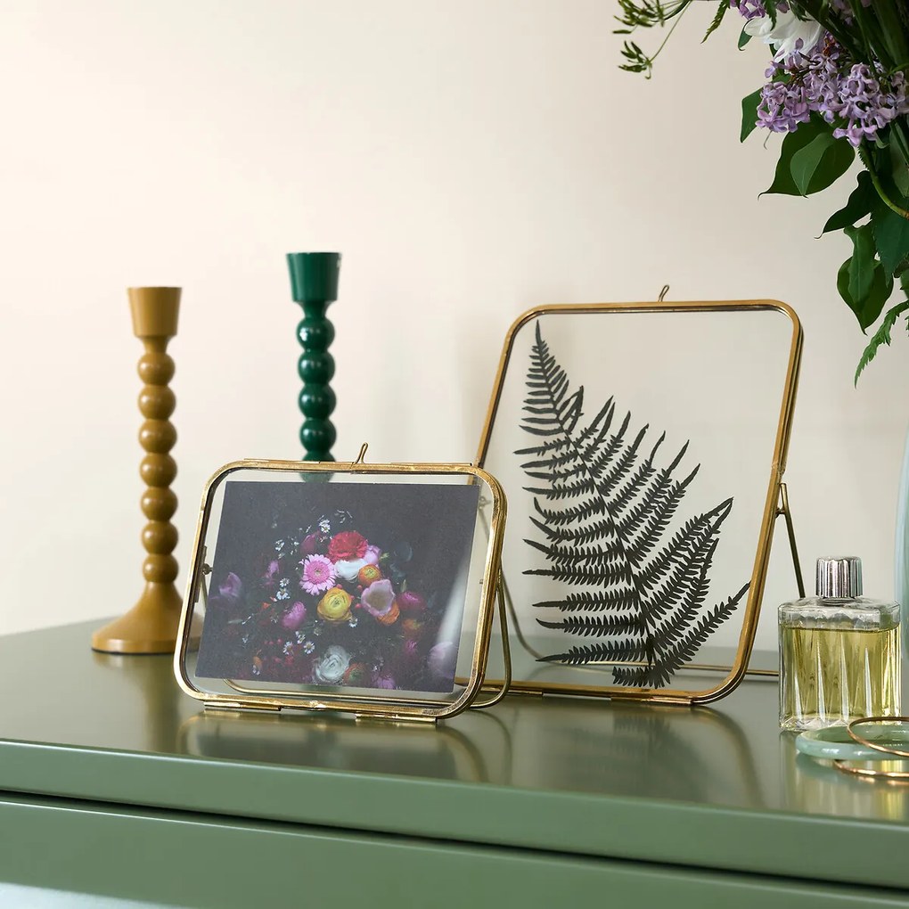 Staand fotokader in messing en glas, H23 cm, Uyova