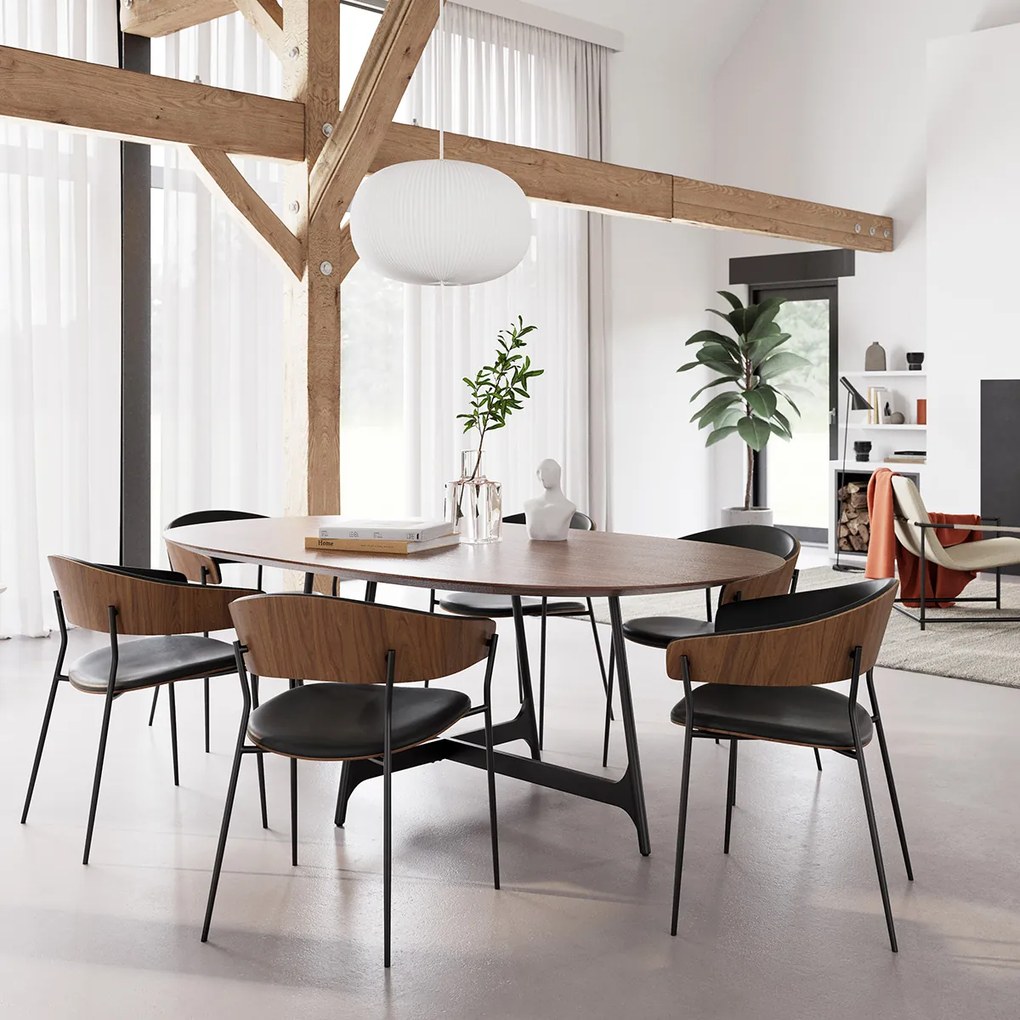 Dan-Form Crib Eetkamerstoel Gebogen Walnoot