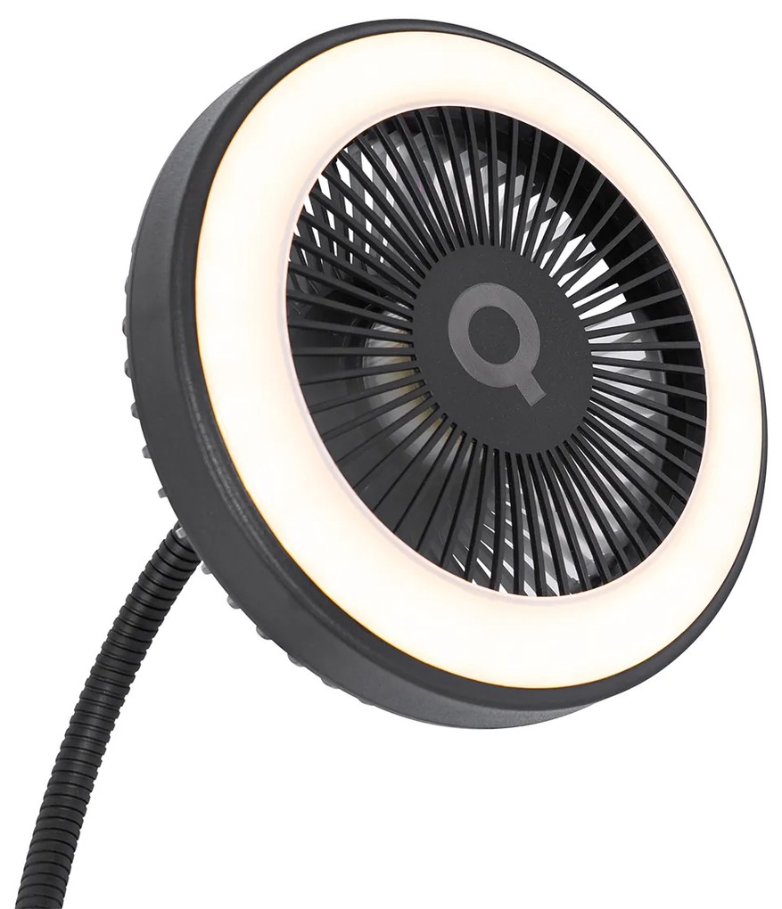 Bureauventilator zwart incl. LED 2700K - Dores Modern rond Binnenverlichting Lamp