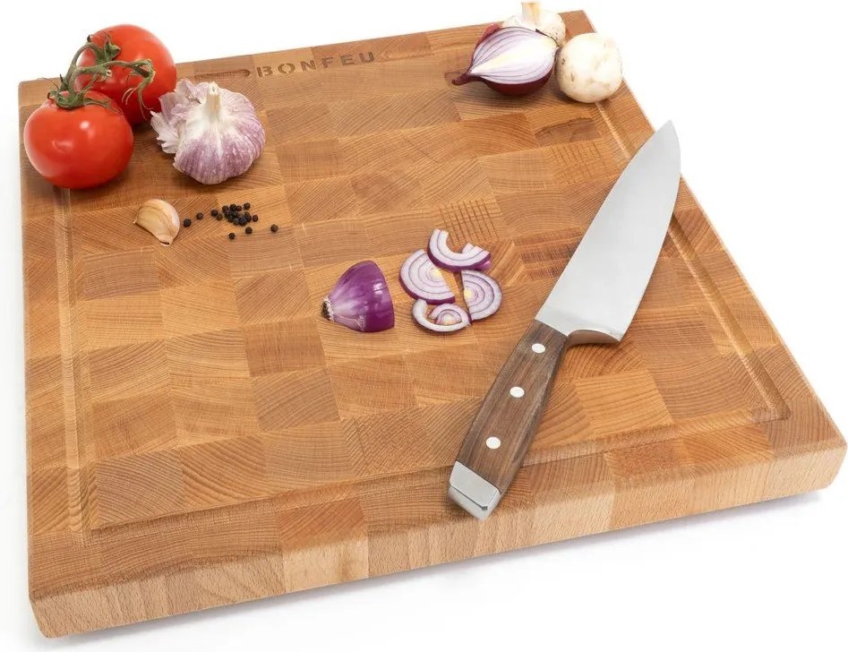 BonFeu BonButcher Block Snijplank - Massief Hout - 40x40x5 cm - Met Antislip