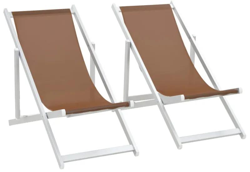 Strandstoelen inklapbaar aluminium en textileen bruin 2 st