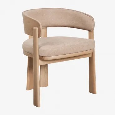 Set Van 4 Eetkamerstoelen Met Armleuningen, Bekleed En Van Eikenhout Olea Signature Eikenhout & Stof Tarwe Bruin - Sklum