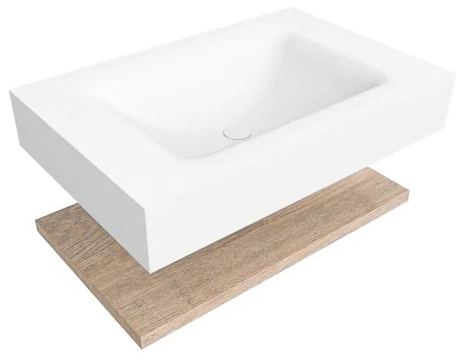 Zaro Alan badmeubel 70cm met planchet washed oak en vrijhangende wastafel cloud midden zonder kraangat talc