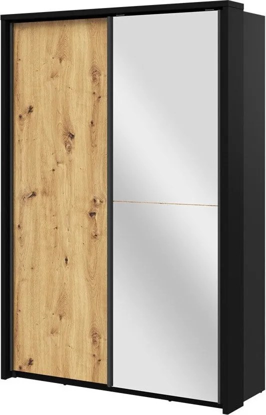 Kledingkast Fresno 122, Zwart, Artisan eiken, 218x160x57cm, 167 kg, Kledingkast deuren: Schuivend, Aantal planken: 5, Aantal planken: 5