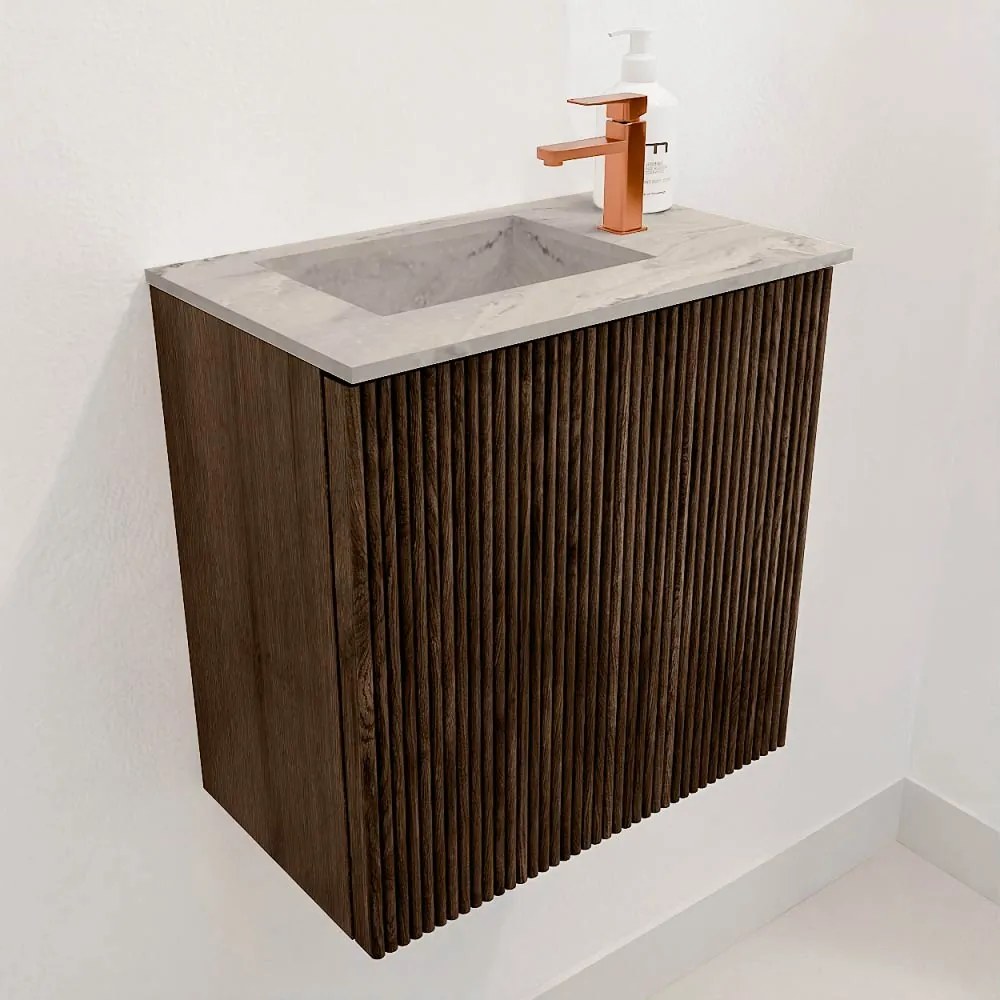 Mondiaz Joya DLux 40cm toiletmeubel walnut met wastafel faye links 1 kraangat glace