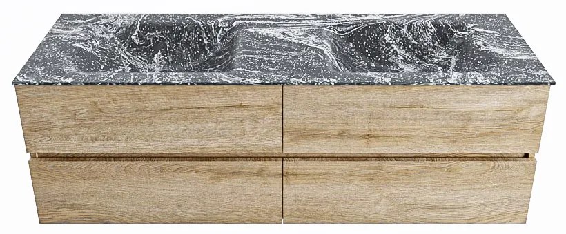 Mondiaz Vica DLux badmeubel 150cm washed oak 4 lades met wastafel lava dubbel zonder kraangat