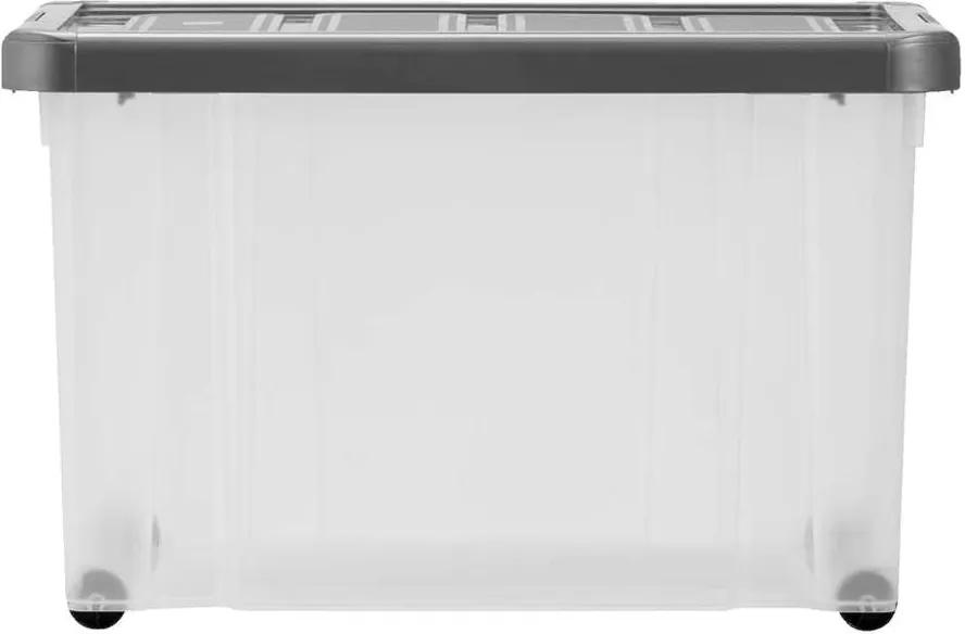 Opbergbox zware kwaliteit 60 liter - transparant/antraciet - 60,5x40x38,5 cm - Leen Bakker