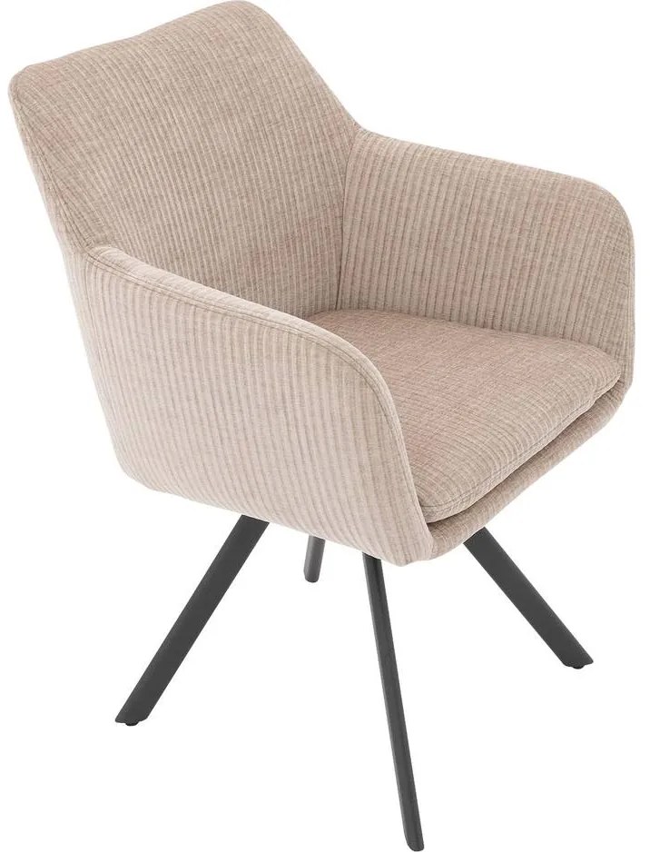 Goossens Excellent Eetkamerstoel Binn beige stof graden draaibaar met return functie met armleuning, stijlvol landelijk