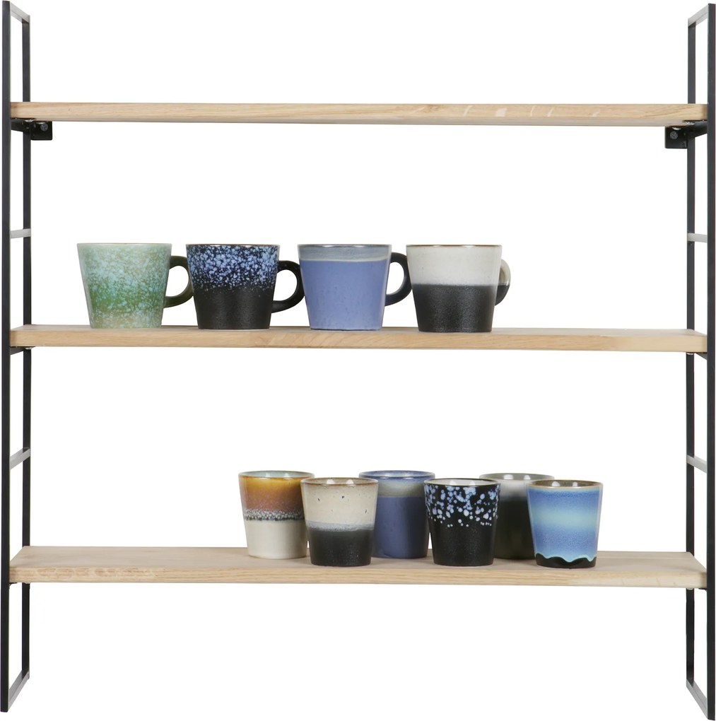 Woood Hangend Wandrek 'Meert' met 3 planken, kleur Zwart