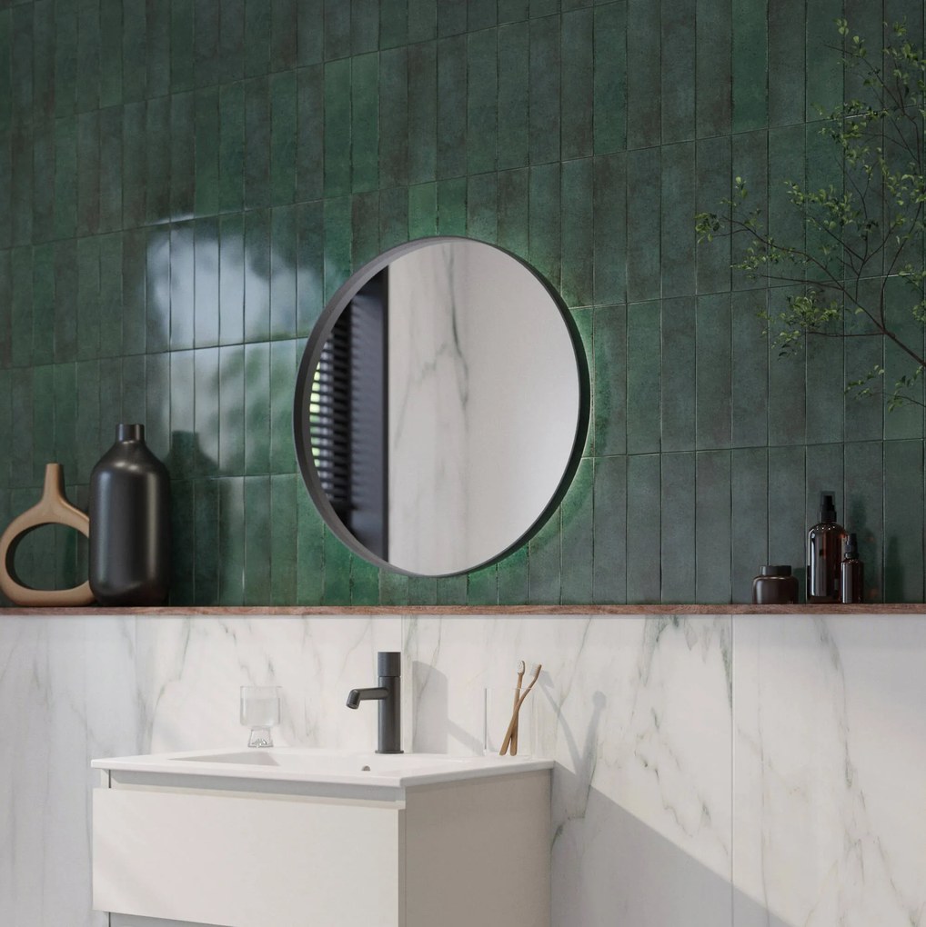 Ben Mimas ronde spiegel met LED verlichting en anti-condens Ø60cm mat zwart