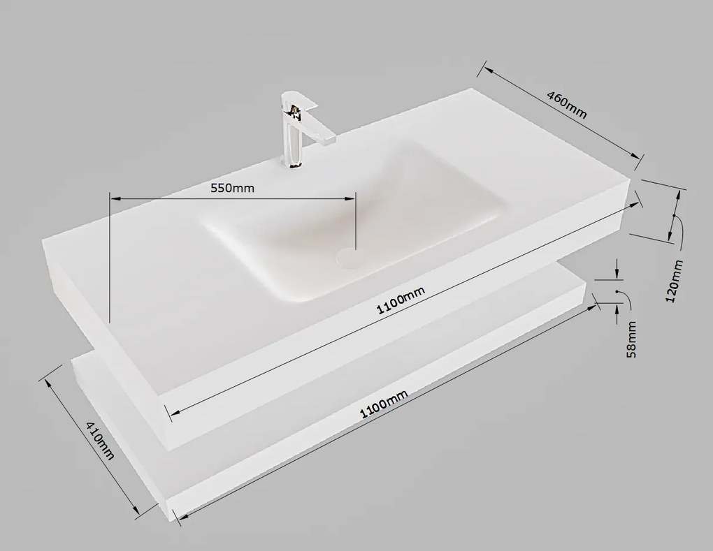 Mondiaz Alan DLux planchet 110cm met wastafel midden 1 kraangat glace