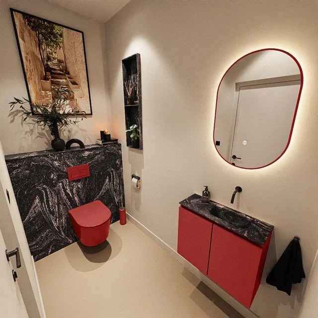 MONDIAZ TURE-DLUX 60cm toiletmeubel Fire. EDEN wastafel Lava positie rechts. Zonder kraangat. TUREDX60FIRR0LAV