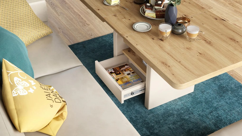 LEXUS verrijdbare koffietafel, met heffunctie, eiken artisan / beige