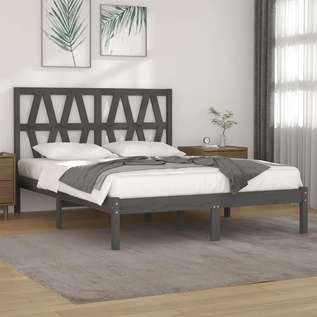 vidaXL Bedframe massief grenenhout grijs 150x200 cm 5FT King Size