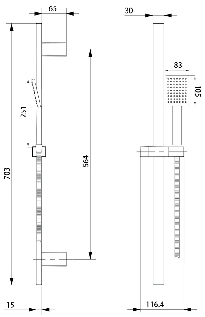 Sapho vierkante doucheset 70cm mat zwart